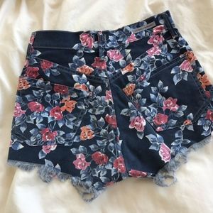 COH High Waisted Blue Floral Cotton Blend Shorts